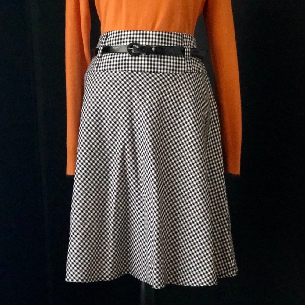 Black & White Belted Check Skirt